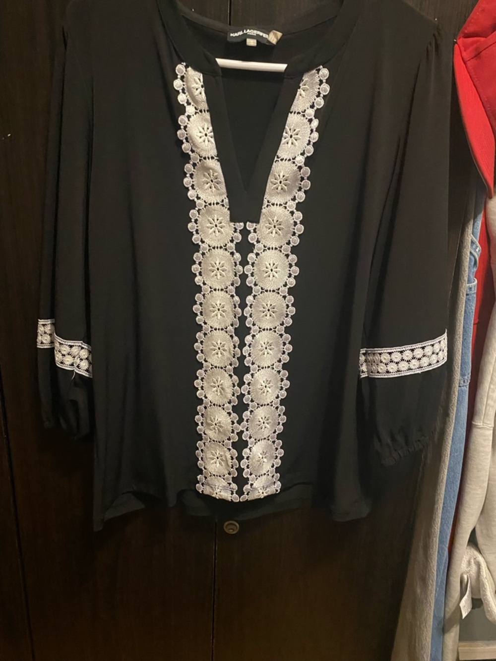 Karl Lagerfeld Black Tunic with White Crochet Trim